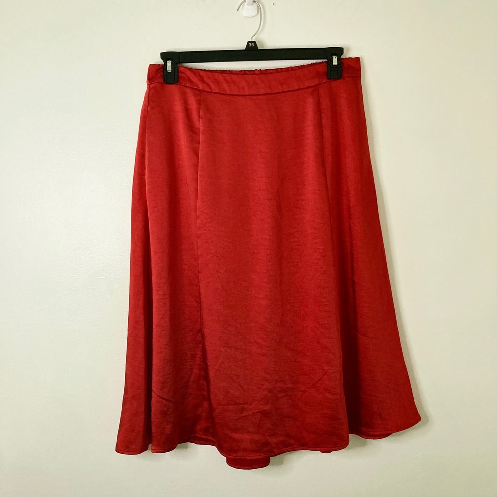 Red Satin A-Line Midi Skirt Pockets Draper James L Holiday Christmas Preppy Chic